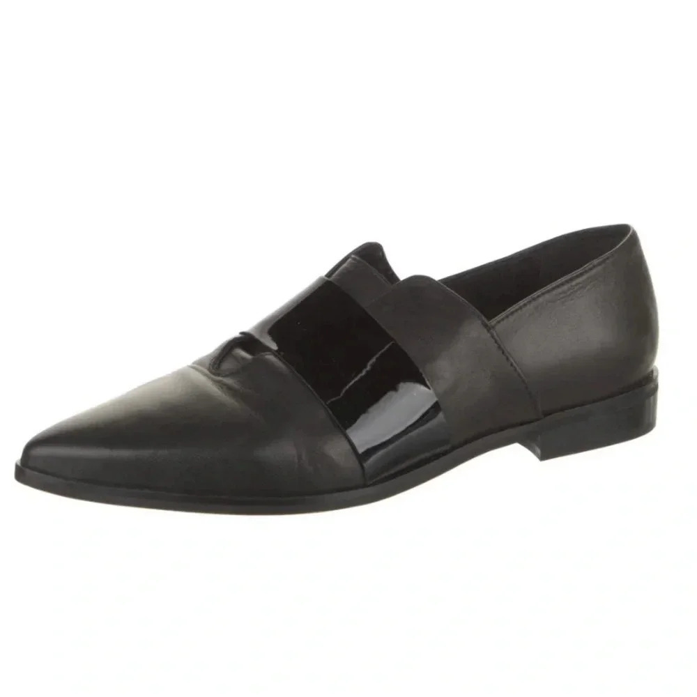 Barneys New York Black Pointed Patent Strap Loafers